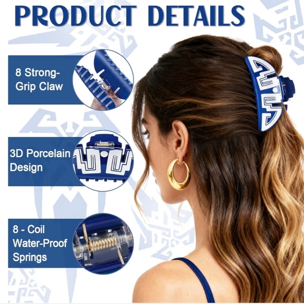 Blue & White Chinese Sword Pattern Hair Clip - Picture 3 of 9